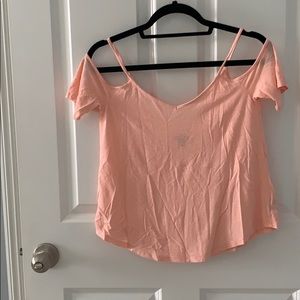 Salmon pink aerie shirt with shoulder cut outs